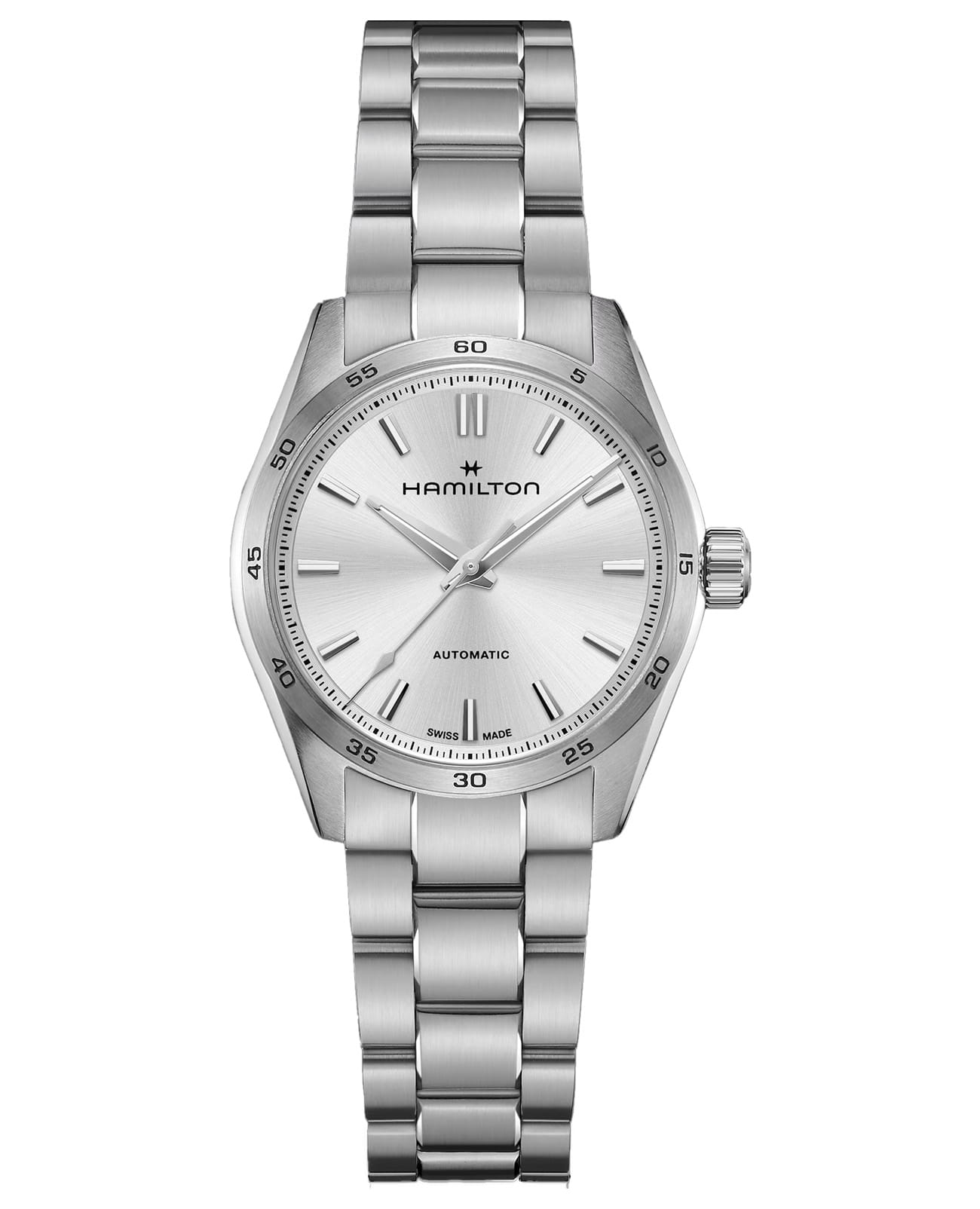 Hamilton Hamilton Jazzmaster Performer Auto H36105150  H36105150 механические женские часы серебристый циферблат, браслет нержавеющая сталь — вид спереди