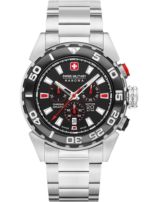 Swiss Military Hanowa Swiss Military Hanowa 06-5324.04.007  06-5324.04.007 кварцевые мужские часы черный циферблат, браслет нержавеющая сталь — вид спереди
