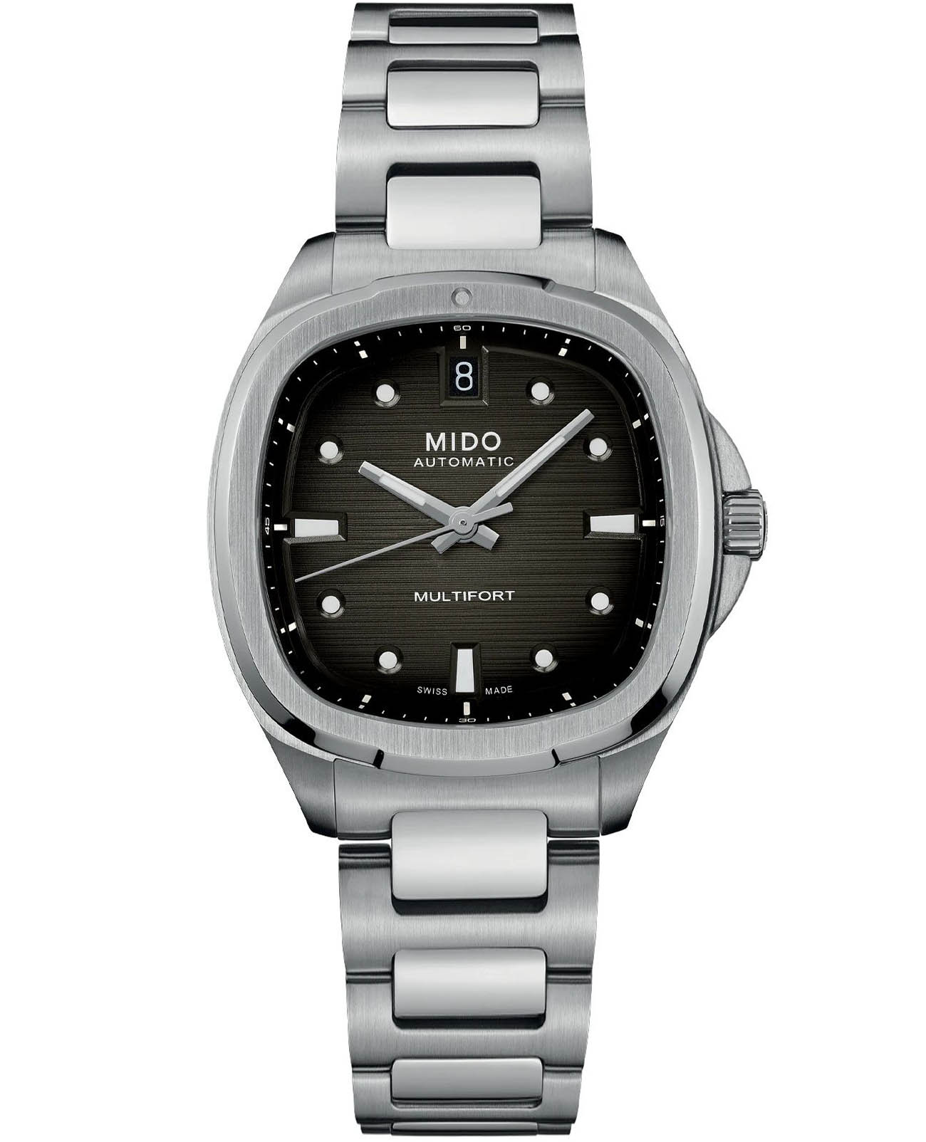 Mido Mido Multifort TV 35 M049.307.11.081.00  M0493071108100 механические женские часы черный циферблат, браслет нержавеющая сталь — вид спереди
