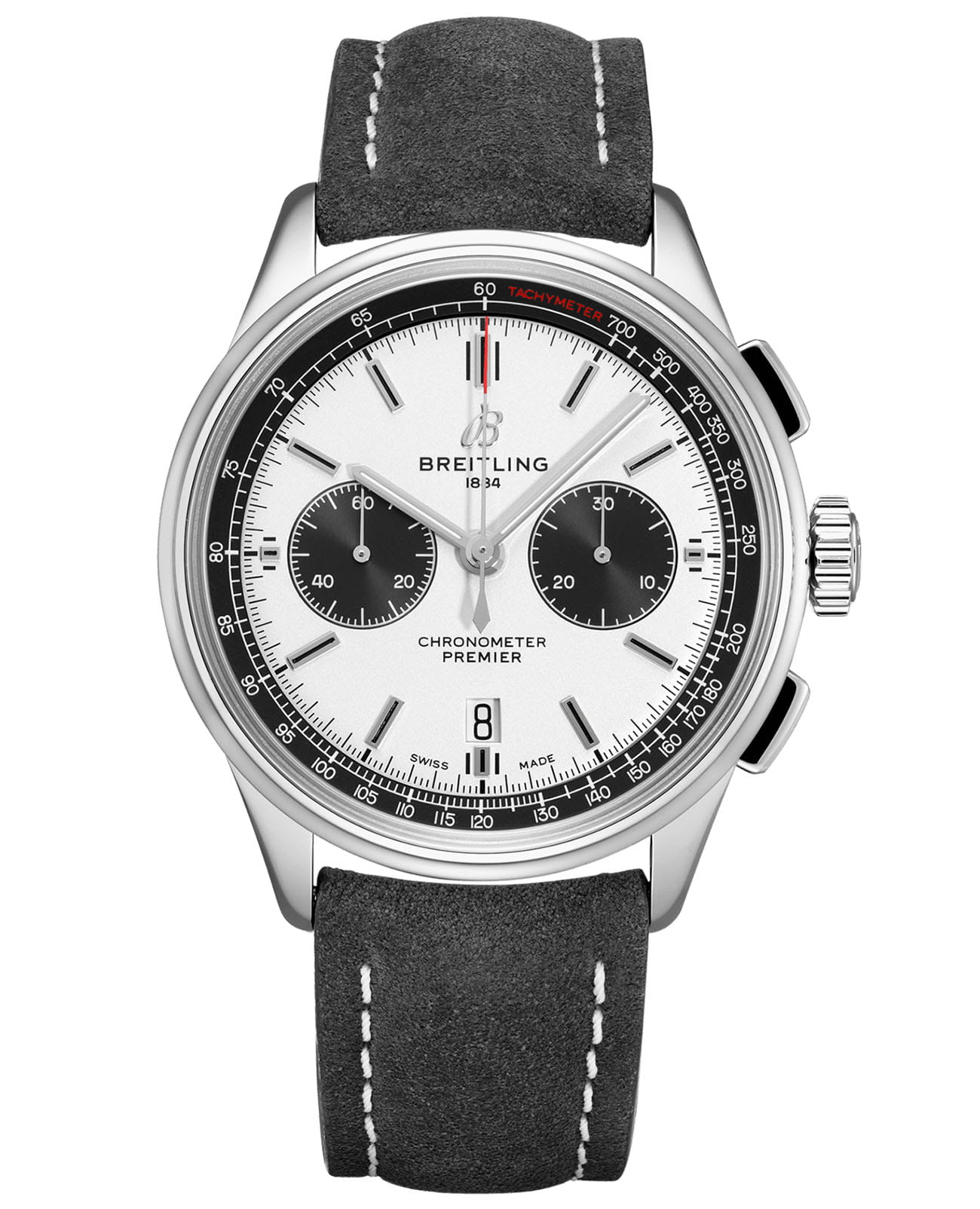 Breitling Breitling Premier B01 Chronograph 42 AB0118221G1X1  AB0118221G1X1 механические мужские часы белый циферблат, браслет кожаный — вид спереди