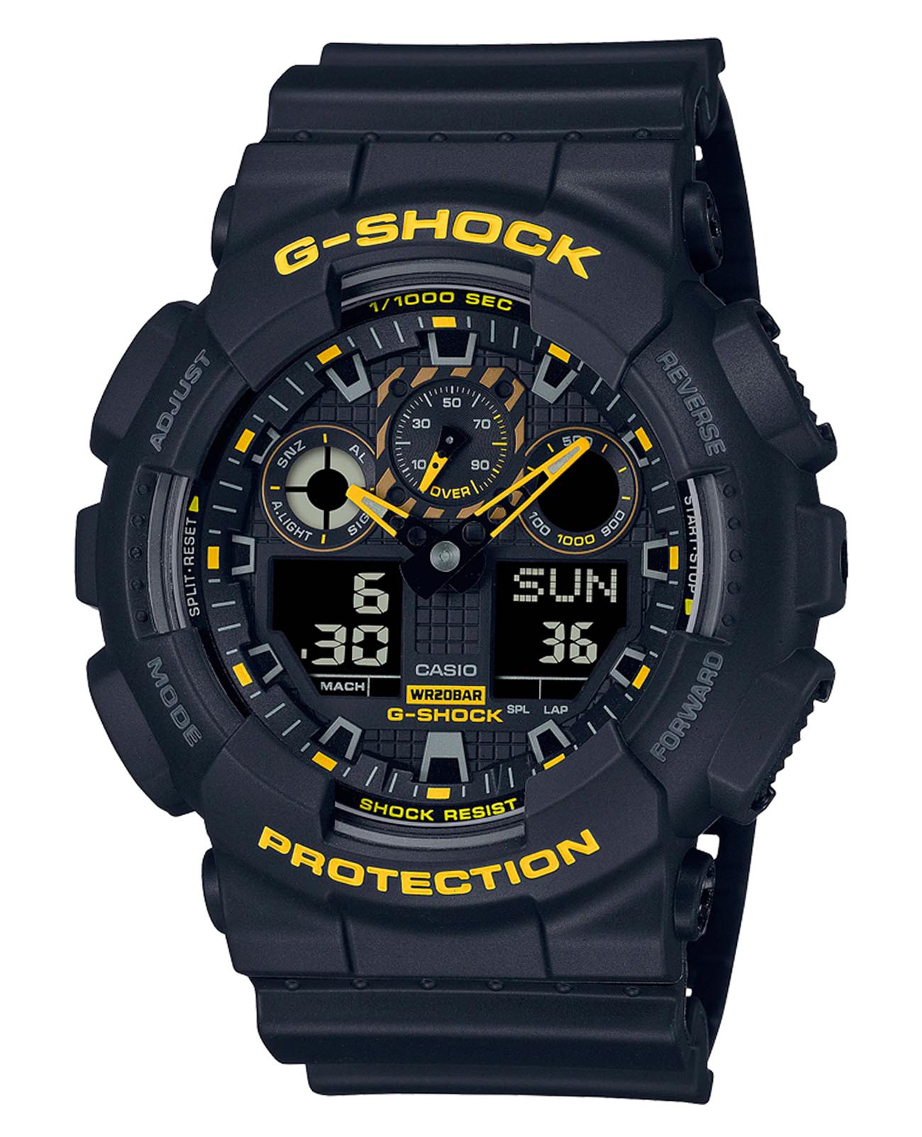 Casio Casio G-Shock GA-100CY-1ADR (GA-100CY-1A) GA-100 GA-100CY-1A электронные мужские часы черный циферблат, браслет пластик — вид спереди