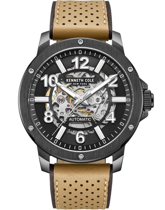 Kenneth Cole Kenneth Cole Automatic KCWGE0013105  KCWGE0013105 механические мужские часы черный циферблат, браслет кожаный — вид спереди