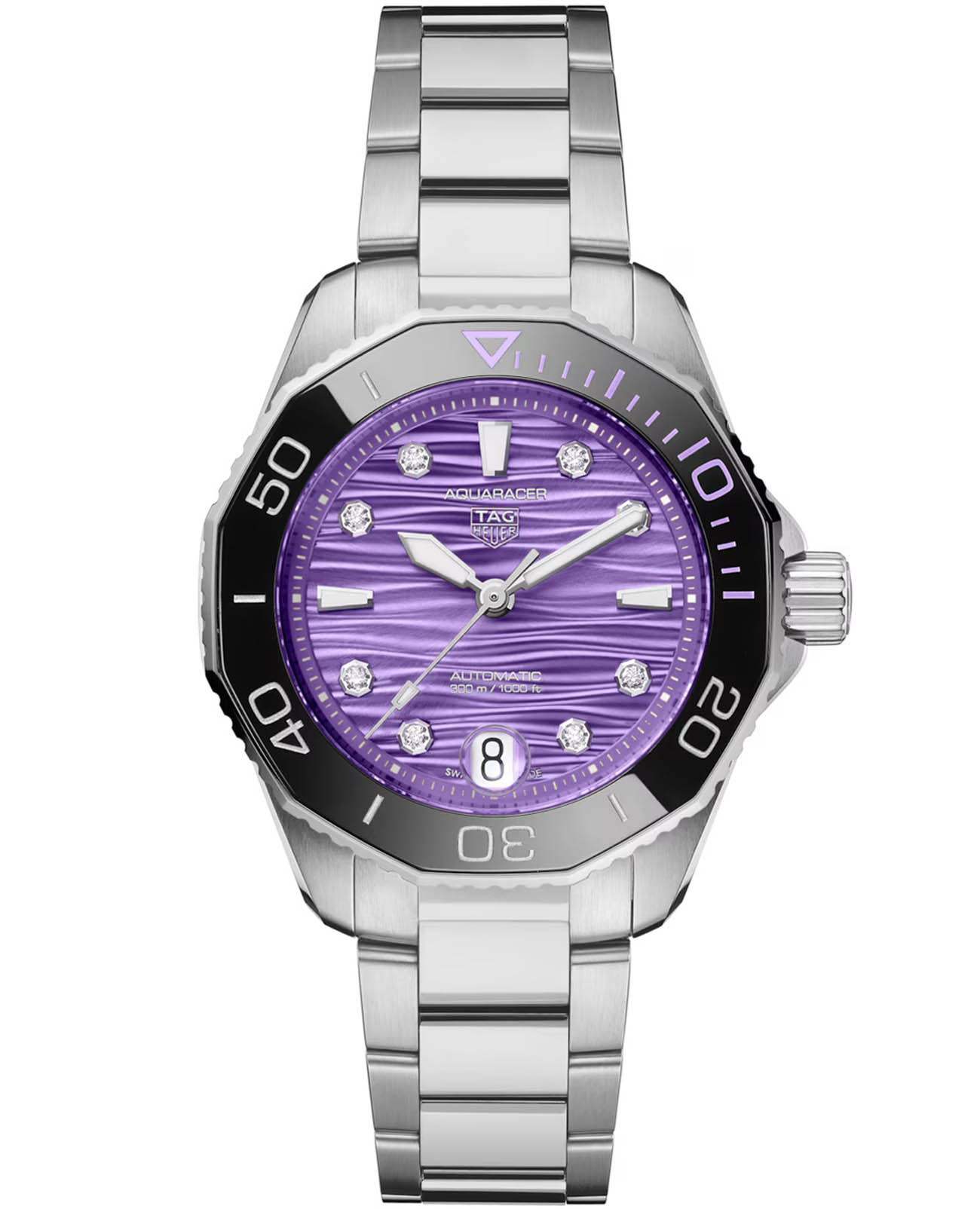 TAG Heuer TAG Heuer Aquaracer Professional 300 Date WBP231M.BA0618  WBP231M.BA0618 механические женские часы фиолетовый циферблат, браслет нержавеющая сталь — вид спереди