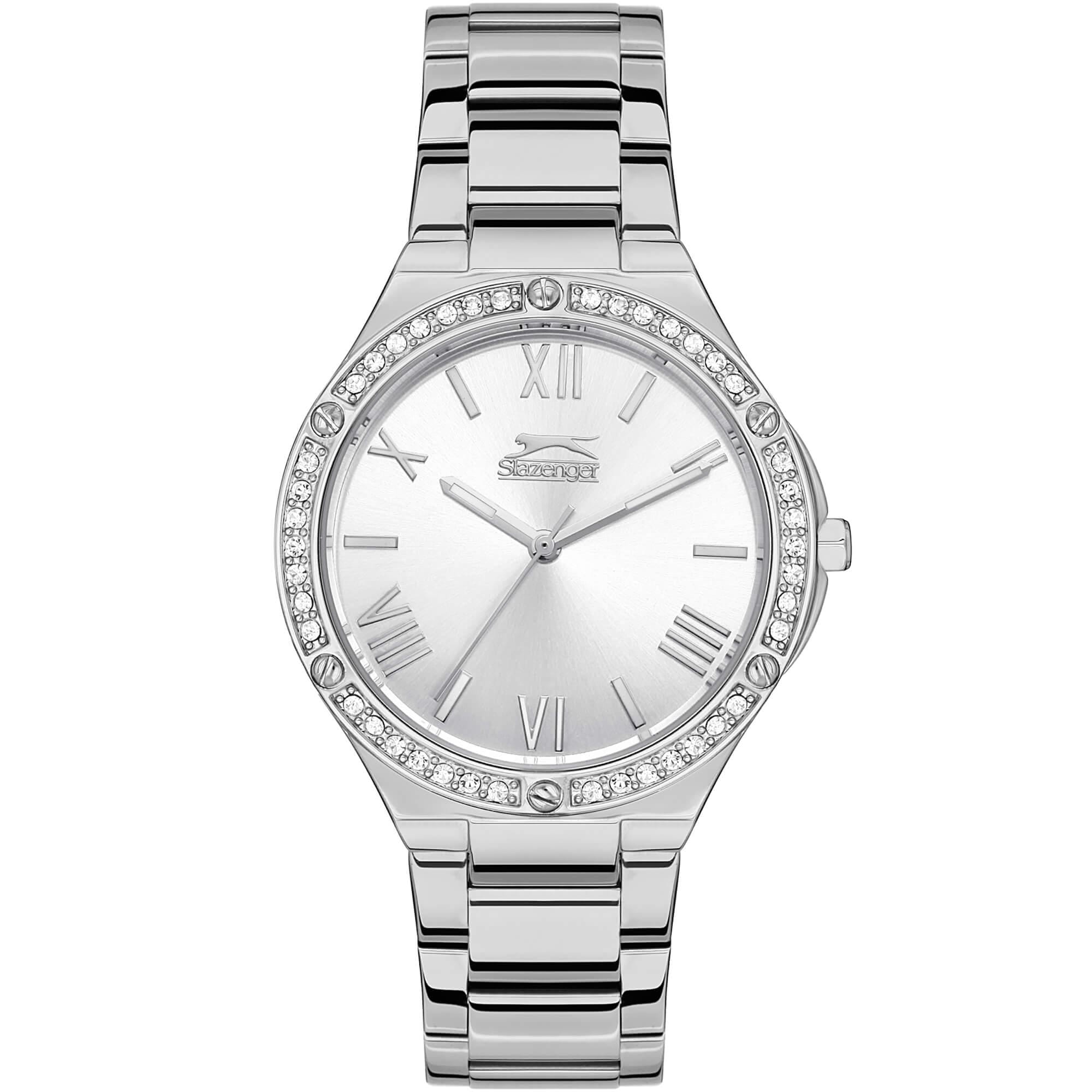 Slazenger Slazenger SL.09.2141.3.01  SL.09.2141.3.01 кварцевые женские часы серебристый циферблат, браслет суперметалл — вид спереди
