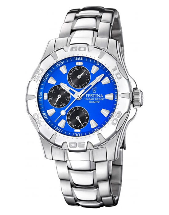 Festina Festina Multifuncion F16242/J  F16242/J кварцевые мужские часы синий циферблат, браслет нержавеющая сталь 316l — вид спереди