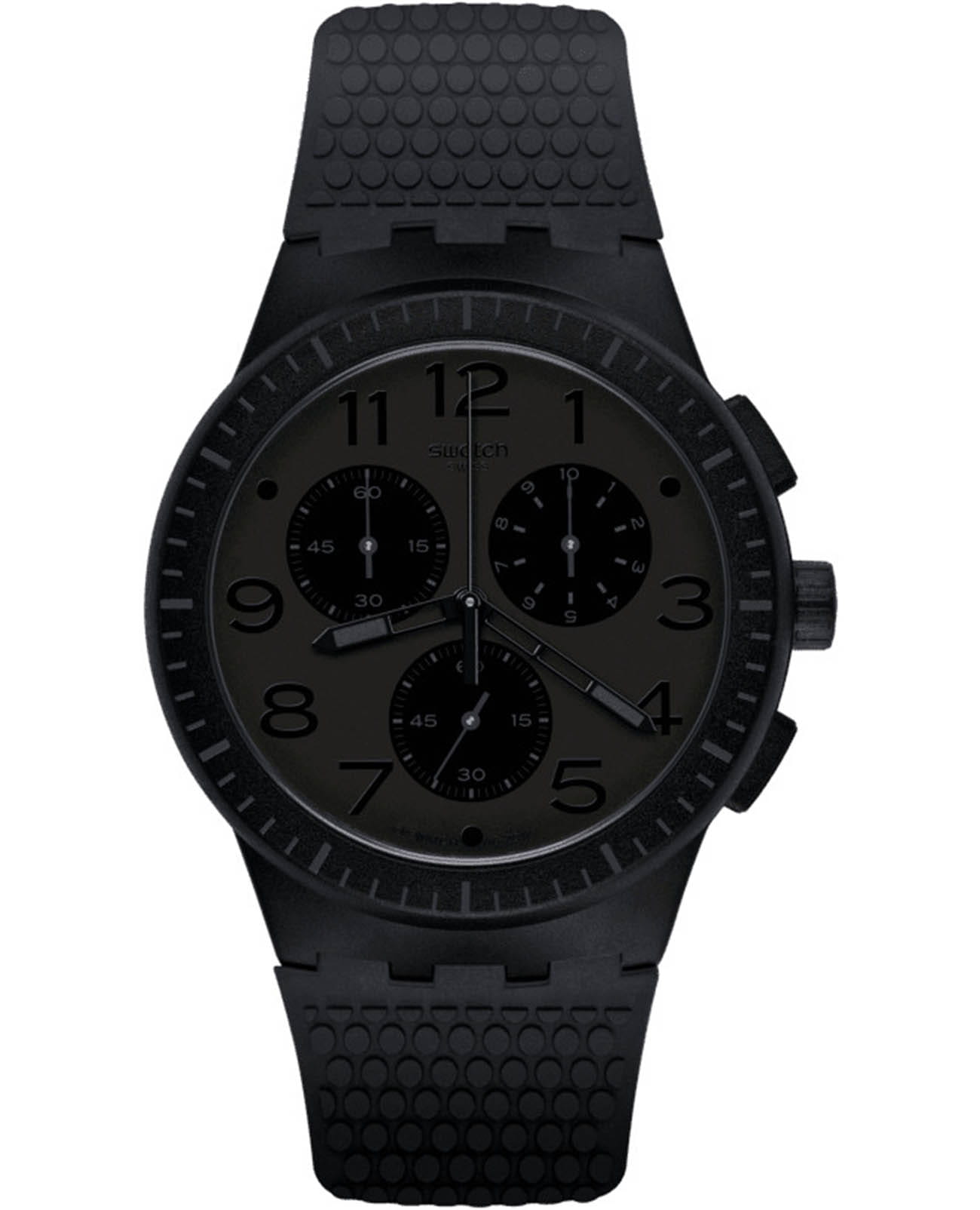 Swatch Swatch Chrono 42 Standard SUSB104  SUSB104 кварцевые мужские часы черный циферблат, браслет силикон — вид спереди
