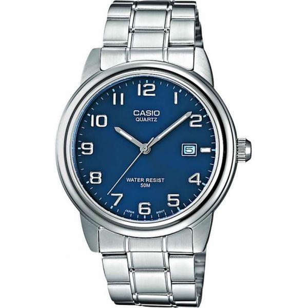 Casio Casio MTP-1221A-2A  MTP-1221A-2A кварцевые мужские часы синий циферблат, браслет нержавеющая сталь — вид спереди