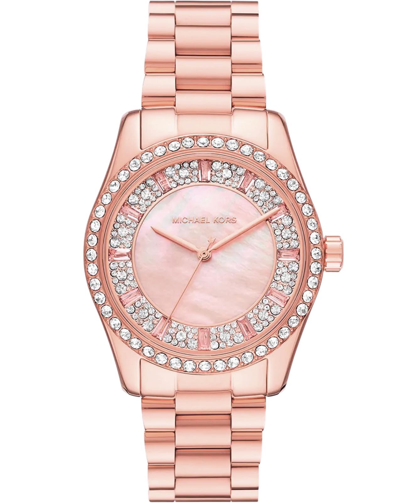 Michael Kors Michael Kors Lexington MK7444  MK7444 кварцевые женские часы перламутровый циферблат, браслет нержавеющая сталь с pvd-покрытием — вид спереди