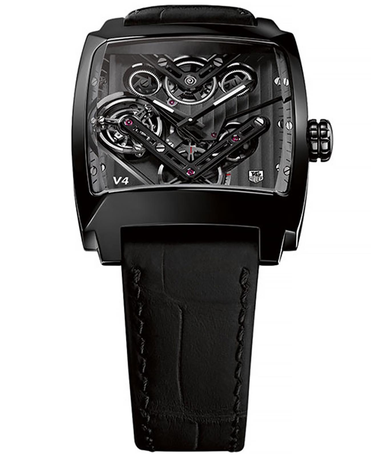 TAG Heuer TAG Heuer WAW2081.FC6348  WAW2081.FC6348 механические мужские часы черный циферблат, браслет кожаный — вид спереди