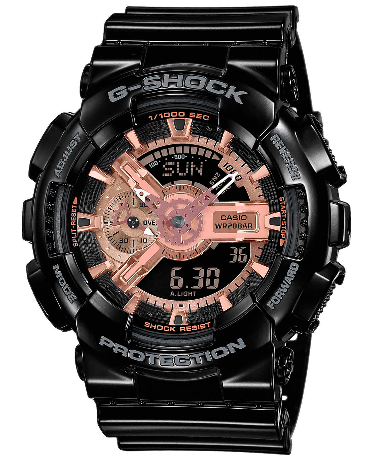 Casio Casio G-Shock GA-110MMC-1A GA-110 GA-110MMC-1A электронные мужские часы золотой циферблат, браслет пластик — вид спереди