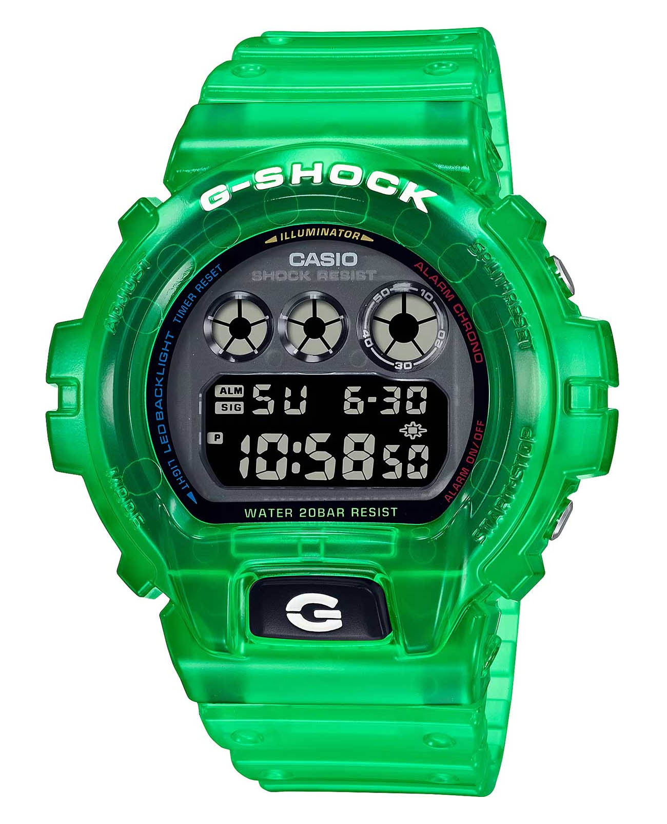 Casio Casio G-Shock DW-6900JT-3DR (DW-6900JT-3)  DW-6900JT-3DR электронные мужские часы черный циферблат, браслет пластик — вид спереди