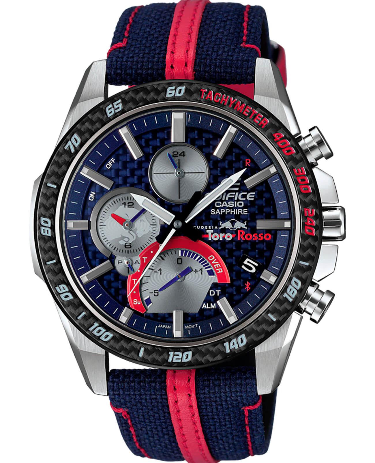 Casio Casio Edifice EQB-1000TR-2A EQB EQB-1000TR-2A кварцевые мужские часы синий циферблат, браслет тканевый — вид спереди