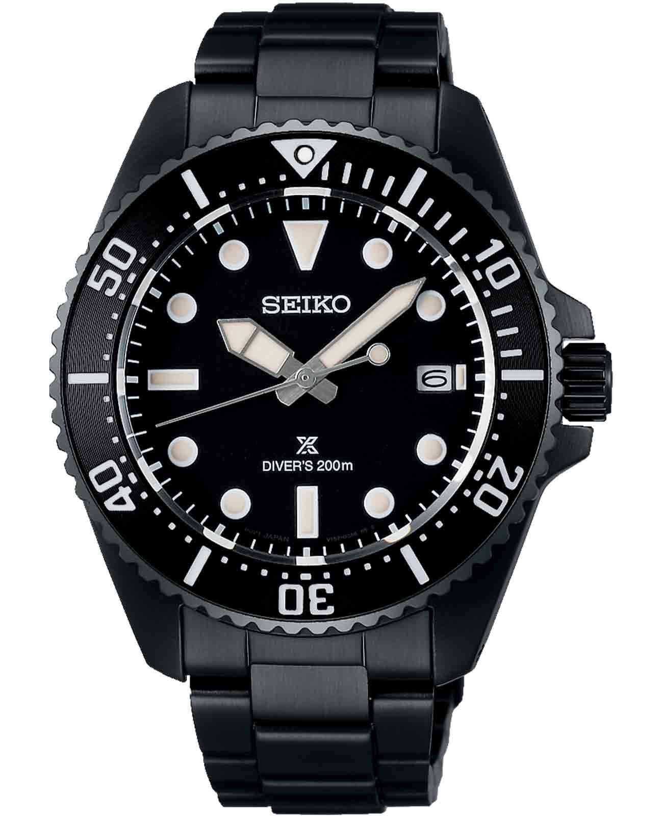 Seiko Seiko Prospex Sea SNE599P1 Sea SNE599P1 кварцевые мужские часы черный циферблат, браслет нержавеющая сталь с pvd-покрытием — вид спереди