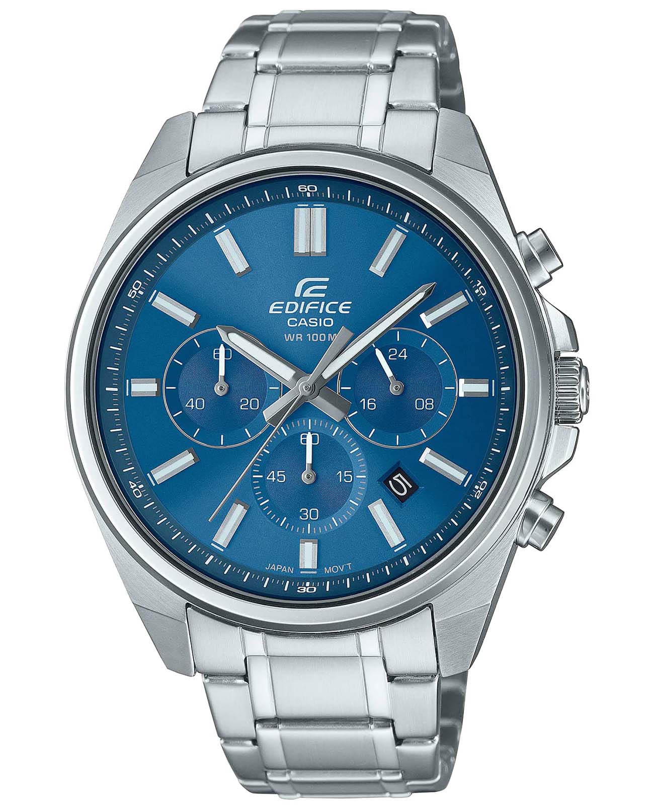 Casio Casio Edifice EFV-650D-2AVUDF EFV EFV-650D-2AVUDF кварцевые мужские часы синий циферблат, браслет нержавеющая сталь — вид спереди