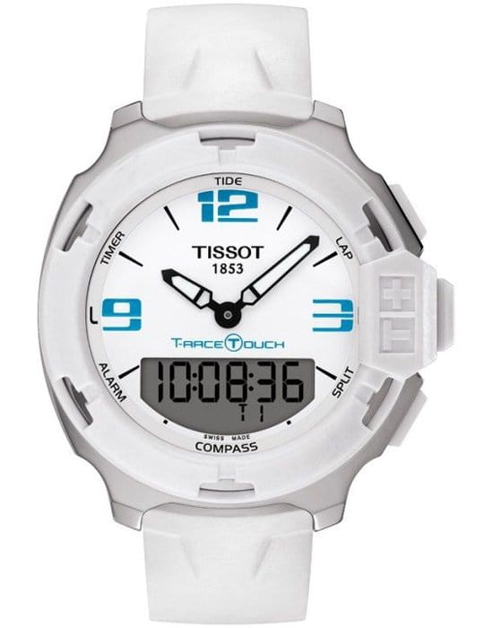 Tissot Tissot T-Race Touch T081.420.17.017.01 T Race T0814201701701 кварцевые мужские часы белый циферблат, браслет каучук — вид спереди