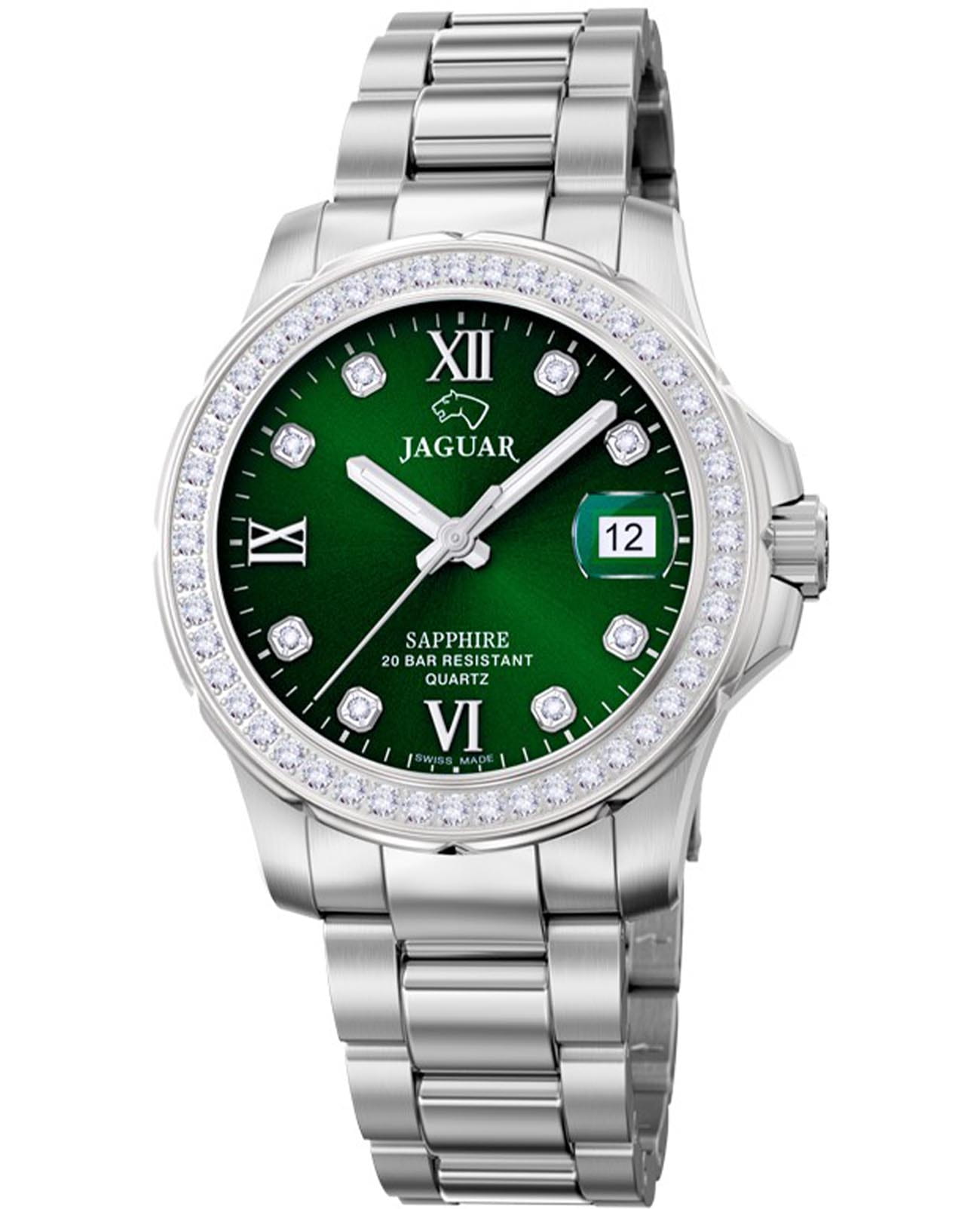 Jaguar Jaguar Woman J892/5  J892/5 кварцевые женские часы зеленый циферблат, браслет нержавеющая сталь — вид спереди