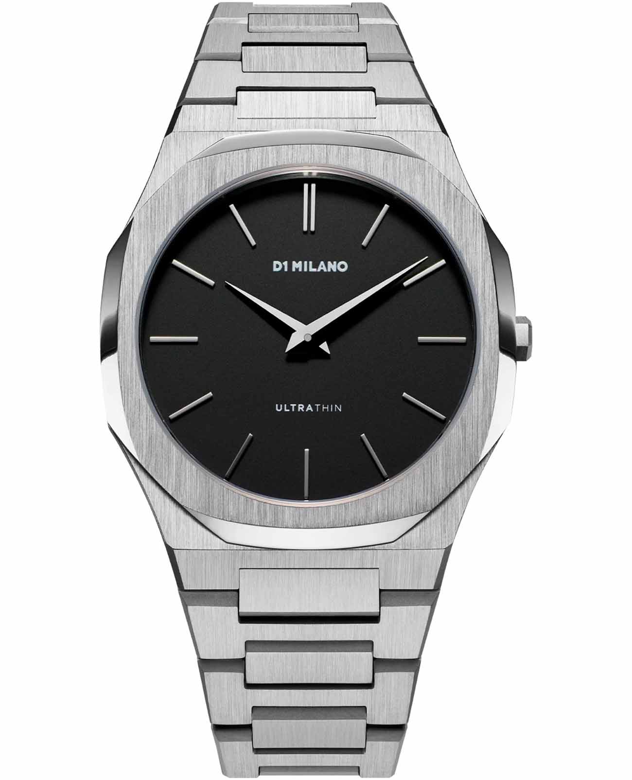 D1 Milano D1 Milano Ultra Thin UTBJ40  UTBJ40 кварцевые мужские часы черный циферблат, браслет нержавеющая сталь 316l — вид спереди