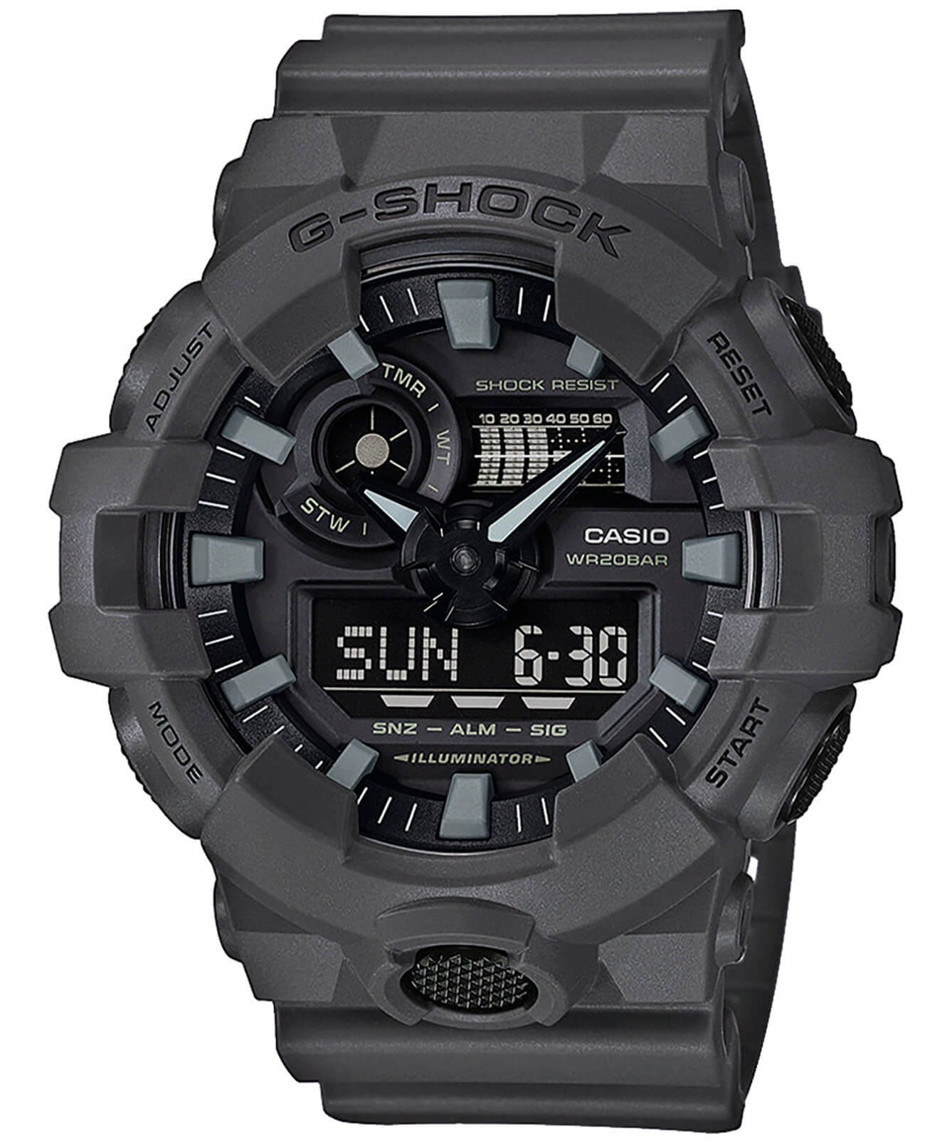 Casio Casio G-Shock GA-700UC-8A GA-700 GA-700UC-8A электронные мужские часы черный циферблат, браслет пластик — вид спереди