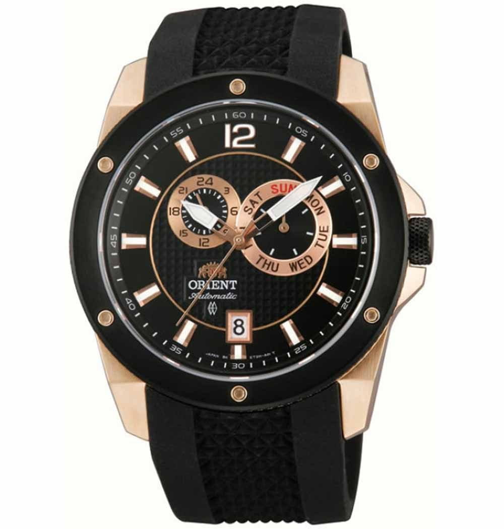 Orient Orient ET0H003B (FET0H003B)  FET0H003B механические мужские часы черный циферблат, браслет  — вид спереди