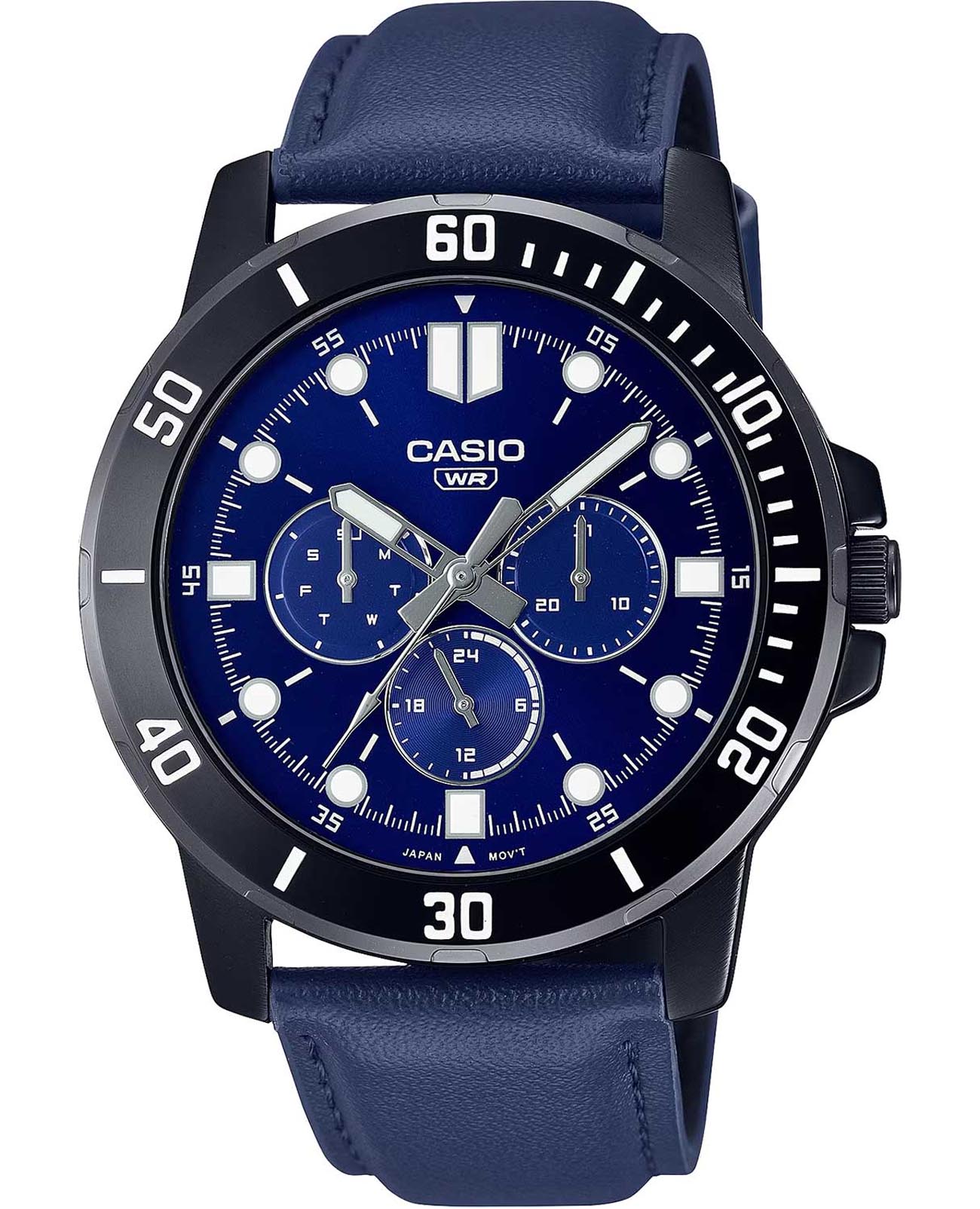 Casio Casio Collection MTP-VD300BL-2E  MTP-VD300BL-2E кварцевые мужские часы черный циферблат, браслет кожаный — вид спереди