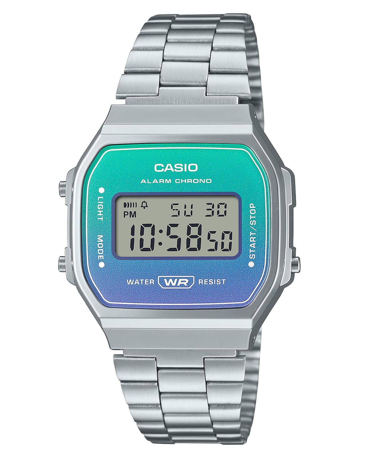 Casio Casio Vintage A-168WER-2A  A-168WER-2A кварцевые мужские часы  циферблат, браслет сталь с ip покрытием — вид спереди