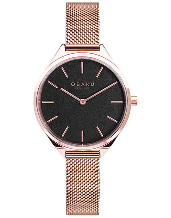 Obaku Obaku V257LHVNMV  V257LHVNMV кварцевые женские часы черный циферблат, браслет сталь с ip покрытием — вид спереди