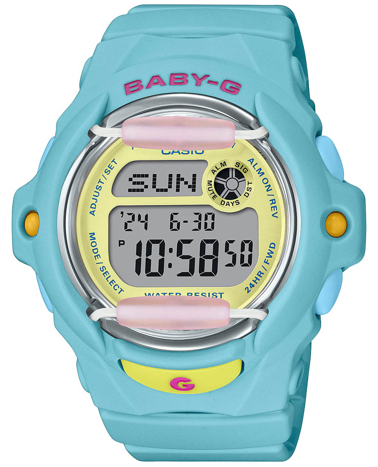 Casio Casio Baby-G BG-169PB-2  BG-169PB-2 кварцевые женские часы желтый циферблат, браслет пластик — вид спереди