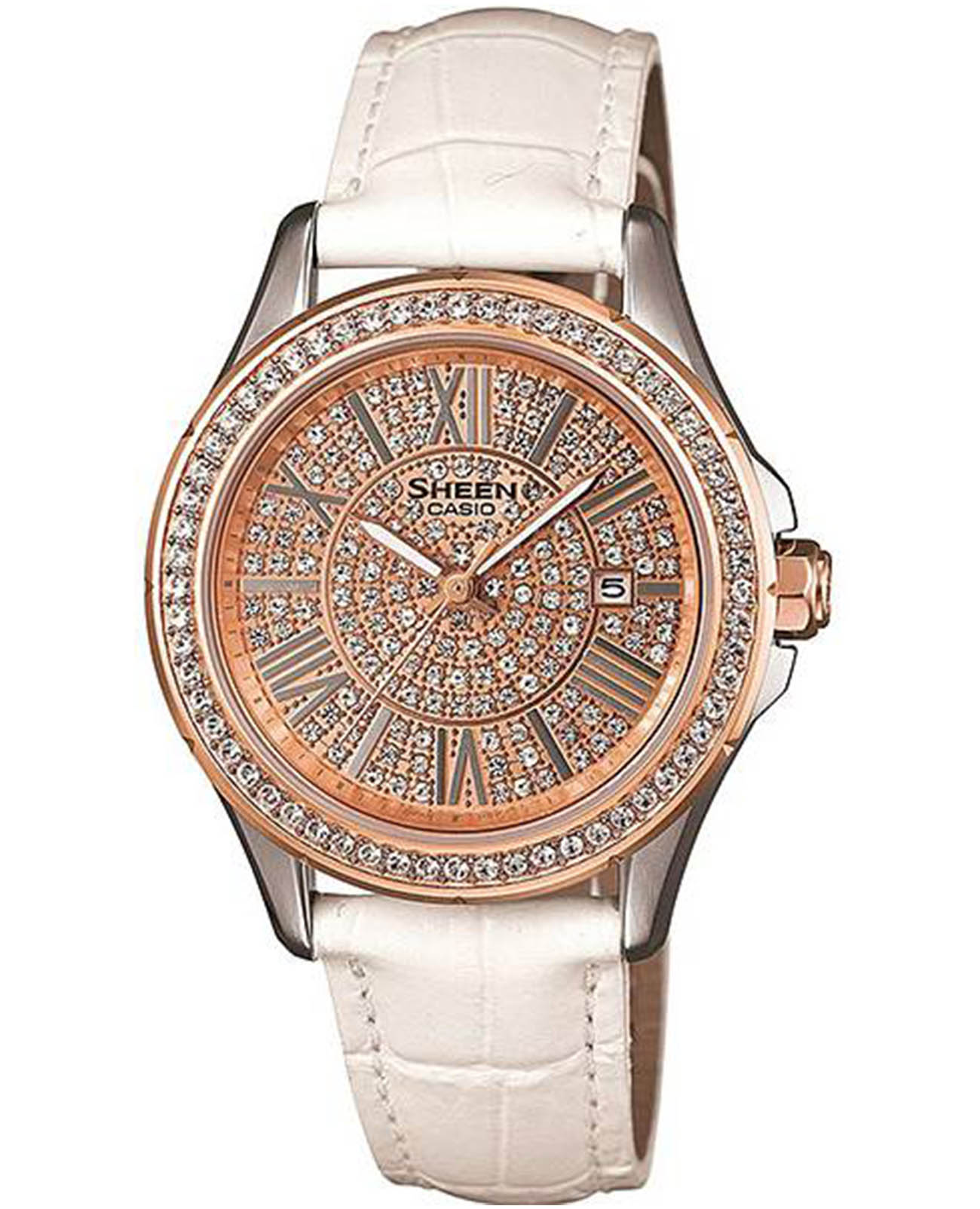 Casio Casio Sheen SHE-4510GL-9AUDR  SHE-4510GL-9AUDR кварцевые женские часы золотой циферблат, браслет кожаный — вид спереди