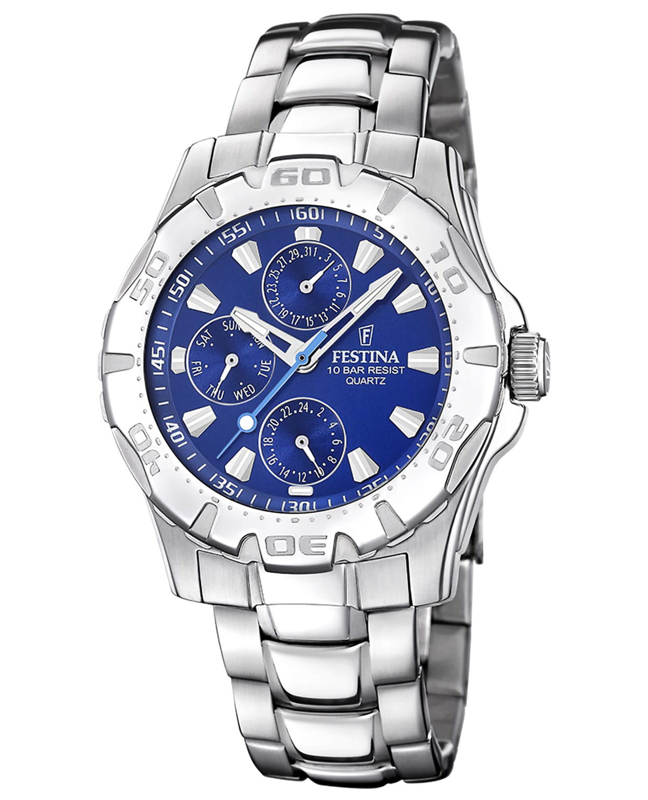 Festina Festina Multifuncion F16242/M  F16242/M кварцевые мужские часы синий циферблат, браслет нержавеющая сталь 316l — вид спереди