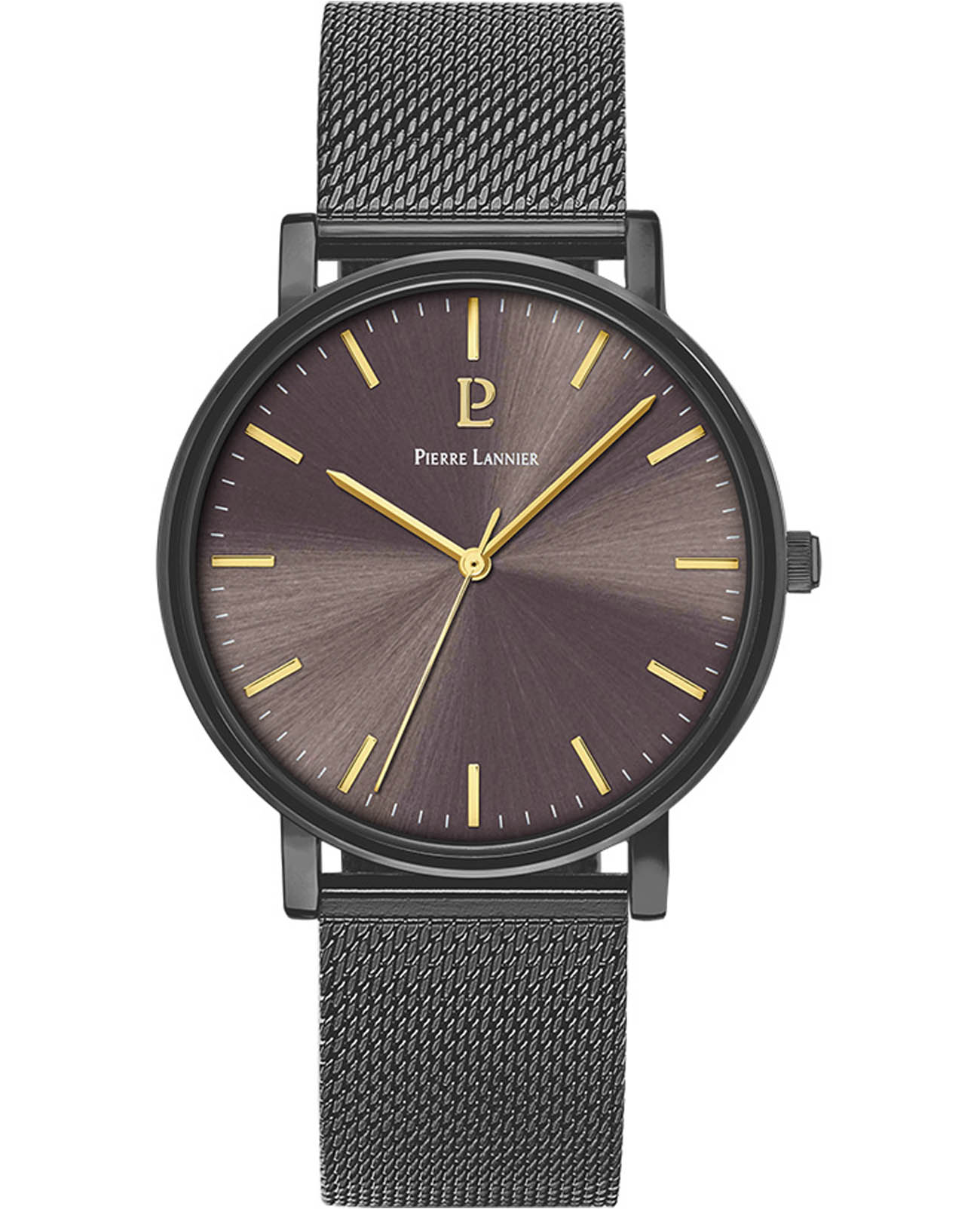 Pierre Lannier Pierre Lannier Essential 218F499  218F499 кварцевые мужские часы антрацитовый циферблат, браслет нержавеющая сталь с ip-покрытием — вид спереди