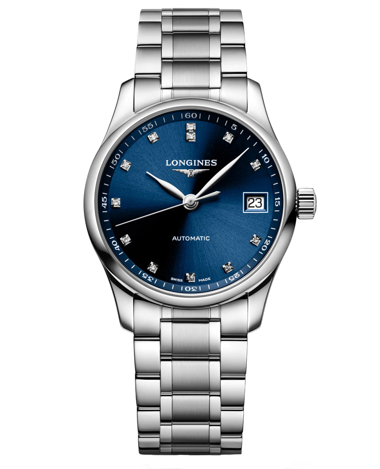 Longines Longines Master Collection L2.357.4.97.6  L23574976 механические женские часы синий циферблат, браслет нержавеющая сталь — вид спереди