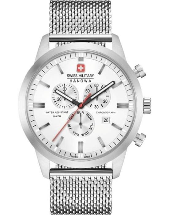 Swiss Military Hanowa Swiss Military Hanowa 06-3308.04.001  06-3308.04.001 кварцевые мужские часы белый циферблат, браслет 18-каратное желтое золото — вид спереди