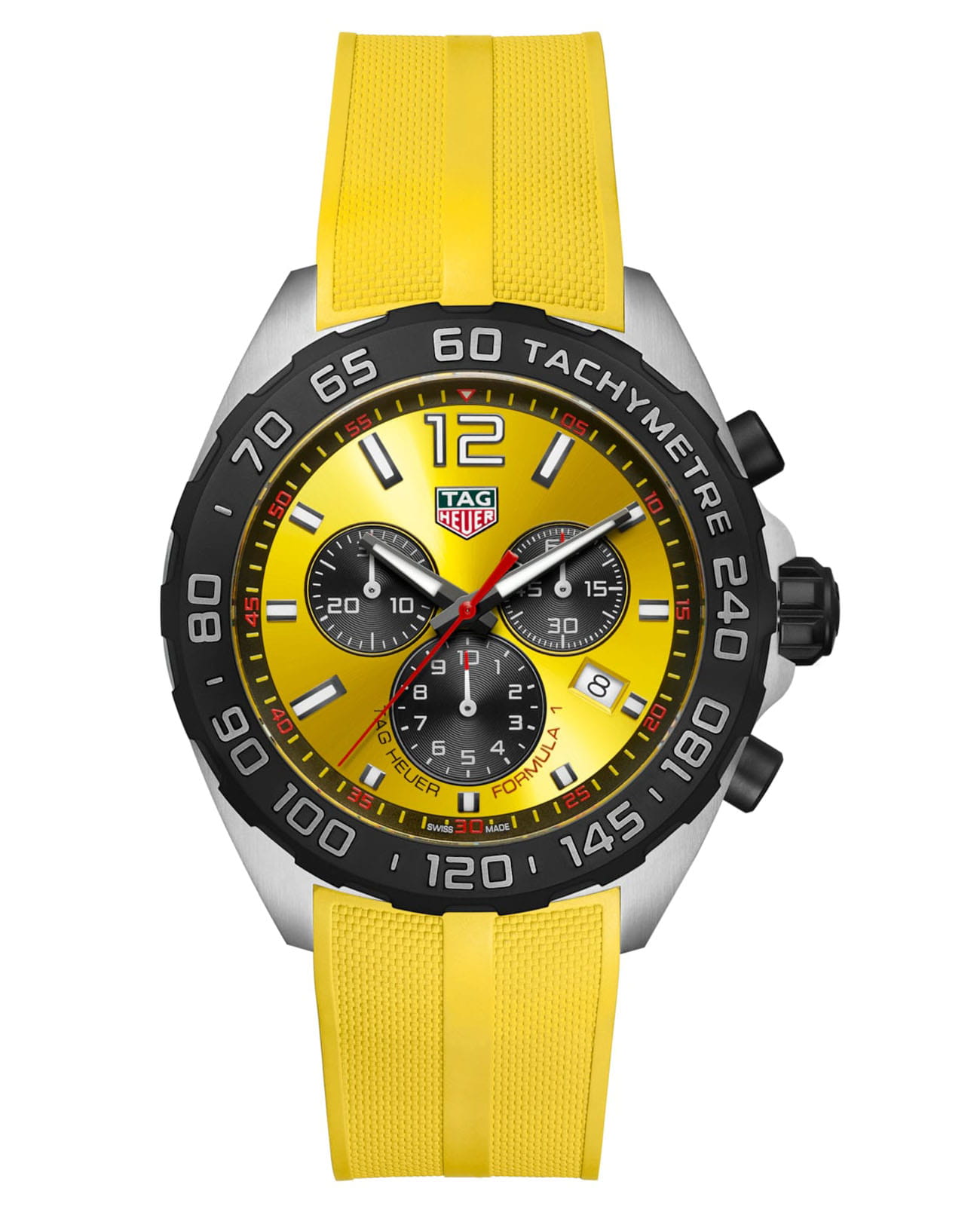 TAG Heuer TAG Heuer Formula 1 CAZ101AM.FT8054  CAZ101AM.FT8054 кварцевые мужские часы желтый циферблат, браслет каучук — вид спереди