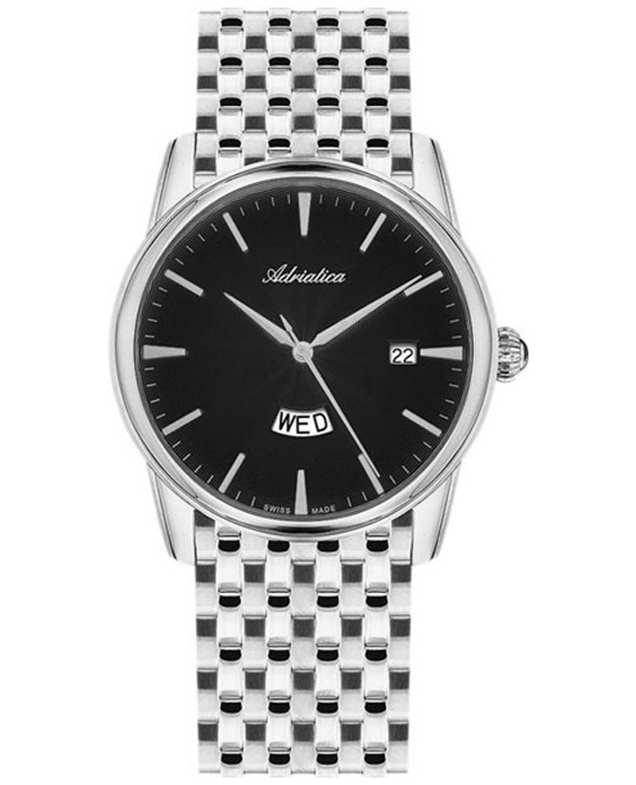 Adriatica Adriatica Bracelet A8194.5114Q  A8194.5114Q кварцевые мужские часы черный циферблат, браслет нержавеющая сталь — вид спереди