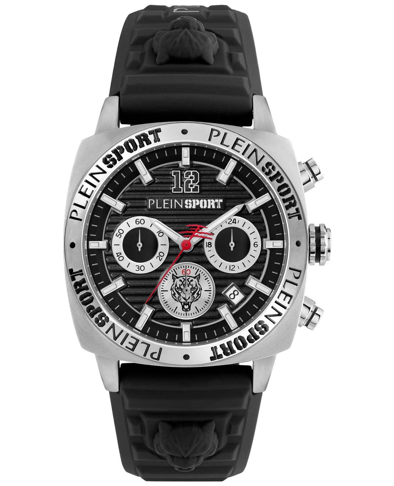 Plein Sport Plein Sport Wildcat PSGBA0623  PSGBA0623 кварцевые мужские часы черный циферблат, браслет силикон — вид спереди