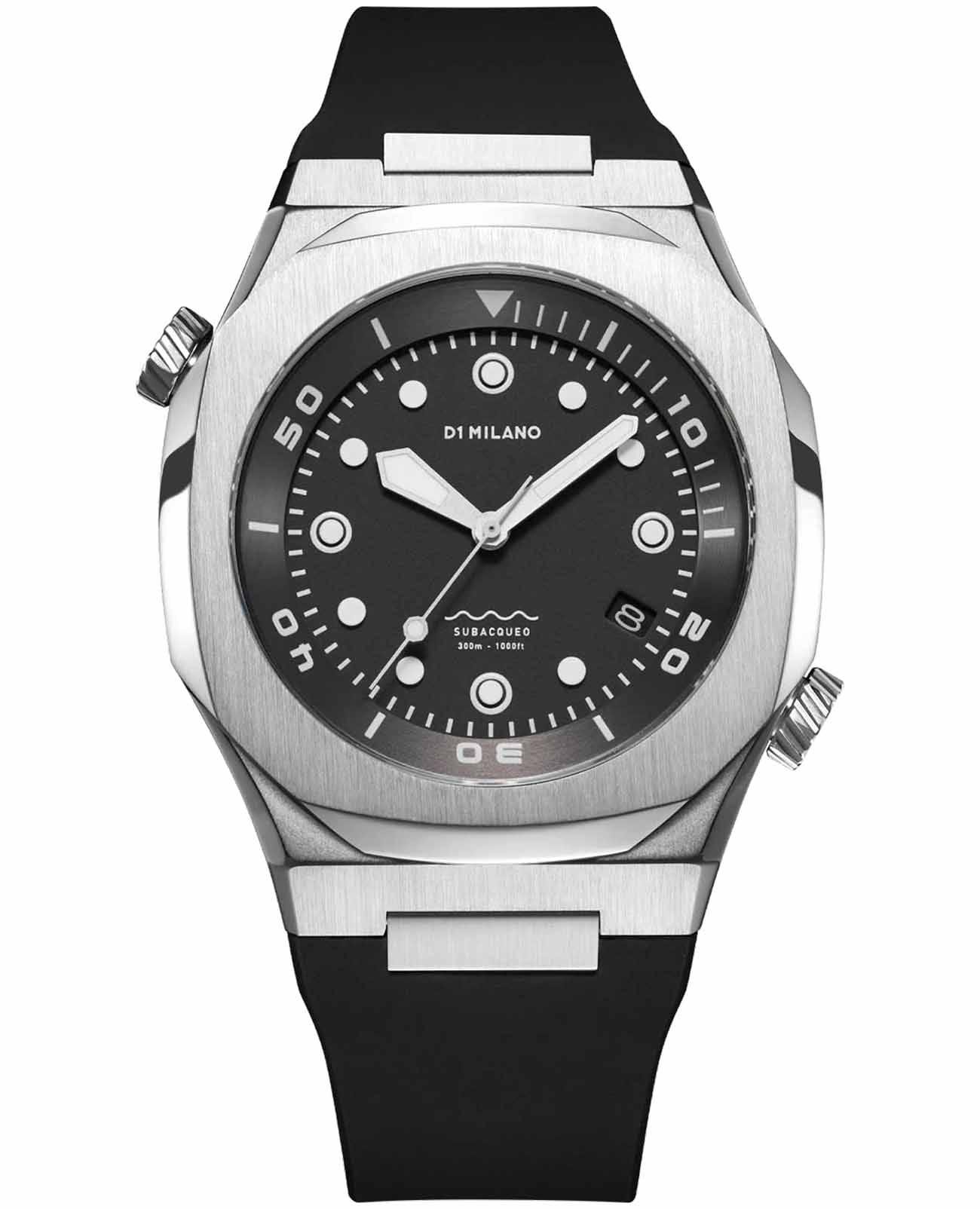 D1 Milano D1 Milano DVRJ01  DVRJ01 механические мужские часы черный циферблат, браслет силикон — вид спереди
