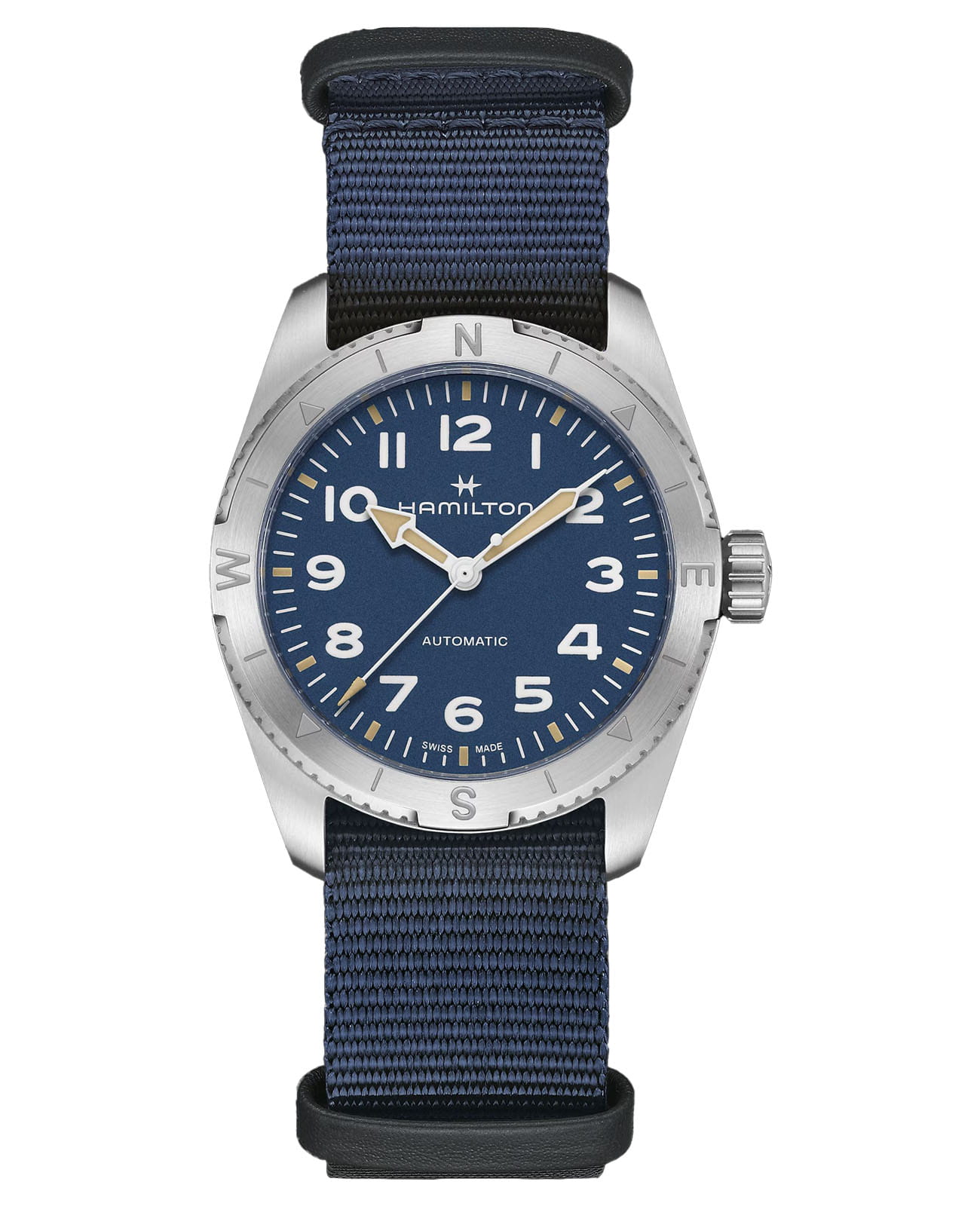 Hamilton Hamilton Khaki Field Expedition Auto H70225940  H70225940 механические мужские часы синий циферблат, браслет тканевый — вид спереди