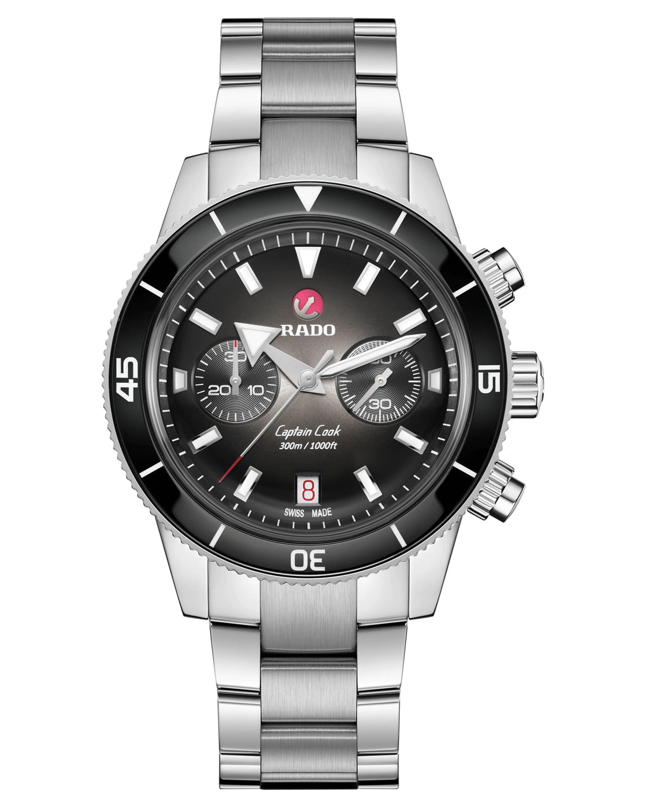 Rado Rado Captain Cook Automatic Chronograph R32145158 Automatic R32145158 механические мужские часы черный циферблат, браслет нержавеющая сталь — вид спереди