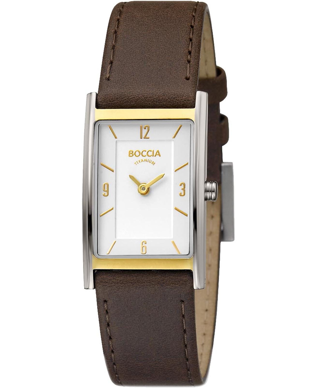 Boccia Titanium Boccia Rectangular Titanium 3212-06  3212-06 кварцевые женские часы белый циферблат, браслет кожаный — вид спереди