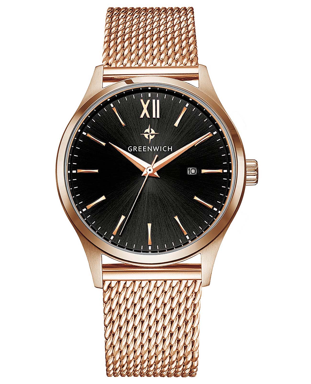 Greenwich Greenwich Brig GW 061.49.11  GW 061.49.11 кварцевые мужские часы черный циферблат, браслет нержавеющая сталь с pvd-покрытием — вид спереди