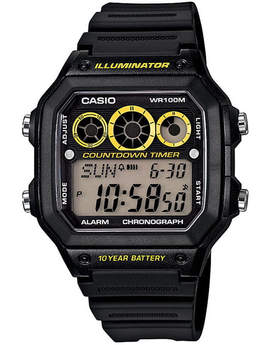 Casio Casio Collection AE-1300WH-1AVDF (AE-1300WH-1A)  AE-1300WH-1A кварцевые мужские часы серый циферблат, браслет пластик — вид спереди