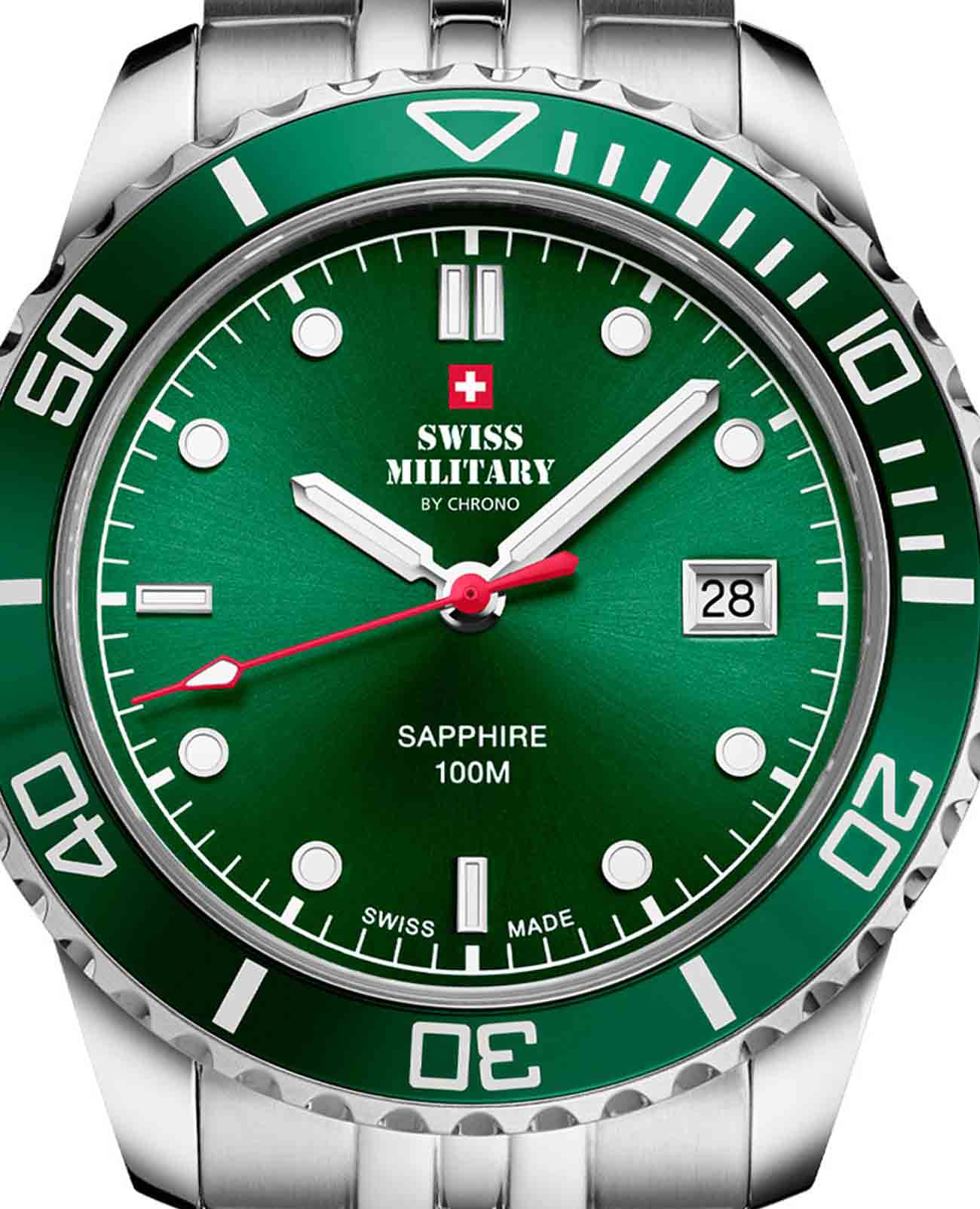 Swiss Military by Chrono Swiss Military by Chrono Sports SM34109.03 кварцевые мужские часы часы крупный план зеленый циферблата