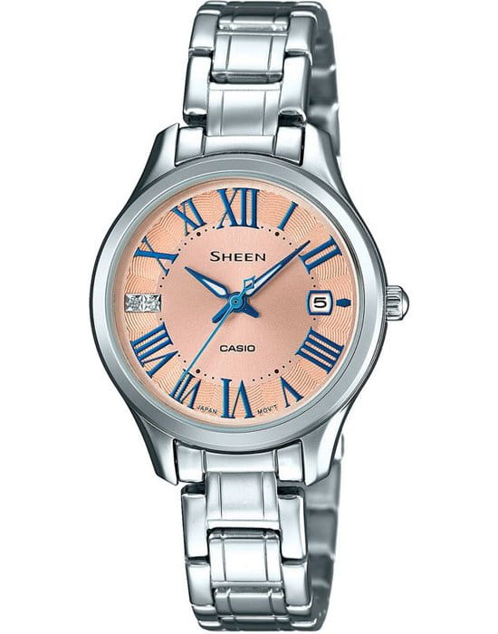 Casio Casio Sheen SHE-4050D-9A  SHE-4050D-9A кварцевые женские часы бежевый циферблат, браслет нержавеющая сталь — вид спереди