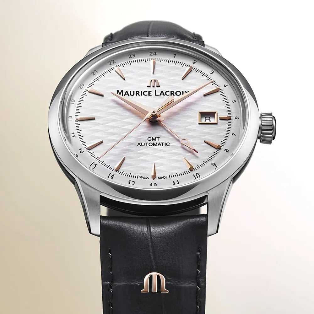 Maurice Lacroix Maurice Lacroix 1975 Automatic Vagues Du Jura GMT 756048-SS001-130-2,  швейцария мужские часы на браслете кожаный боковой вид