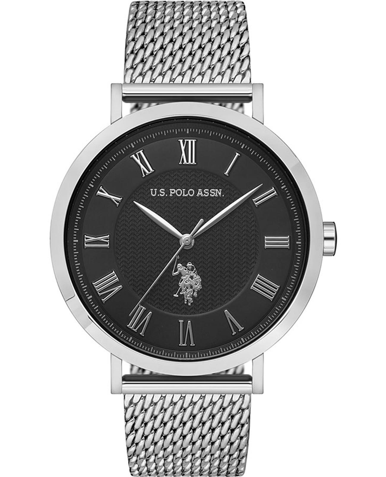 U.S. Polo Assn. U.S. Polo Assn. Crossing USPA1036-02  USPA1036-02 кварцевые мужские часы черный циферблат, браслет нержавеющая сталь — вид спереди