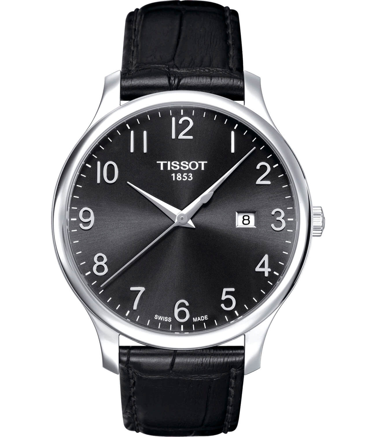 Tissot Tissot Tradition T063.610.16.052.00 Tradition T0636101605200 кварцевые мужские часы черный циферблат, браслет кожаный — вид спереди
