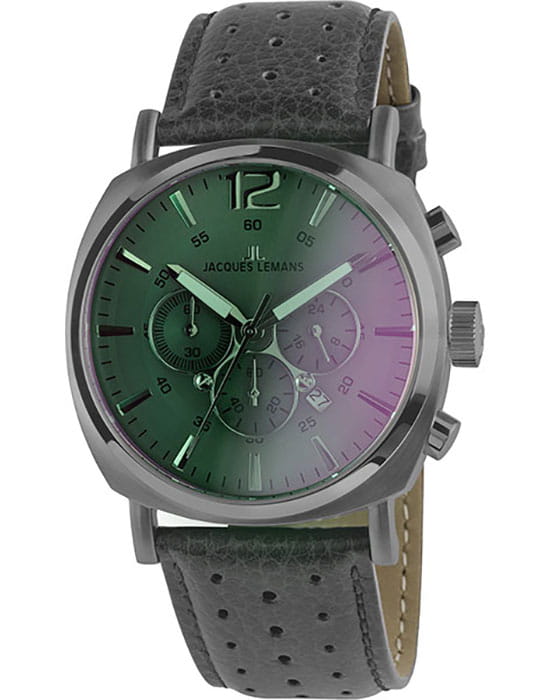 Jacques Lemans Jacques Lemans 1-1645M  1-1645M кварцевые мужские часы серый циферблат, браслет кожаный — вид спереди