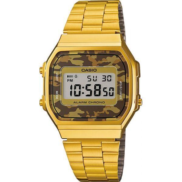 Casio Casio Illuminator A-168WEGC-5E  A-168WEGC-5E кварцевые мужские часы серый циферблат, браслет сталь с ip покрытием — вид спереди