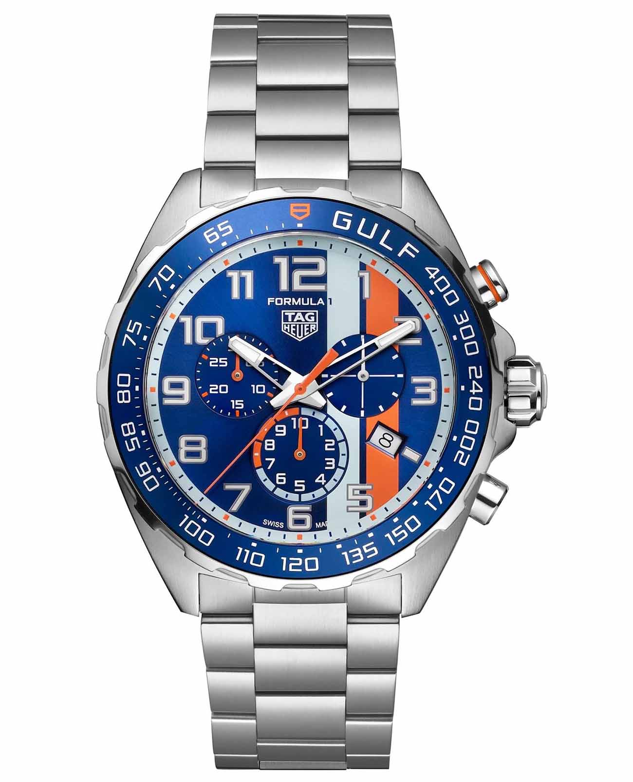 TAG Heuer TAG Heuer Formula 1 x Gulf Special Edition CAZ101AT.BA0842  CAZ101AT.BA0842 кварцевые мужские часы синий циферблат, браслет нержавеющая сталь — вид спереди