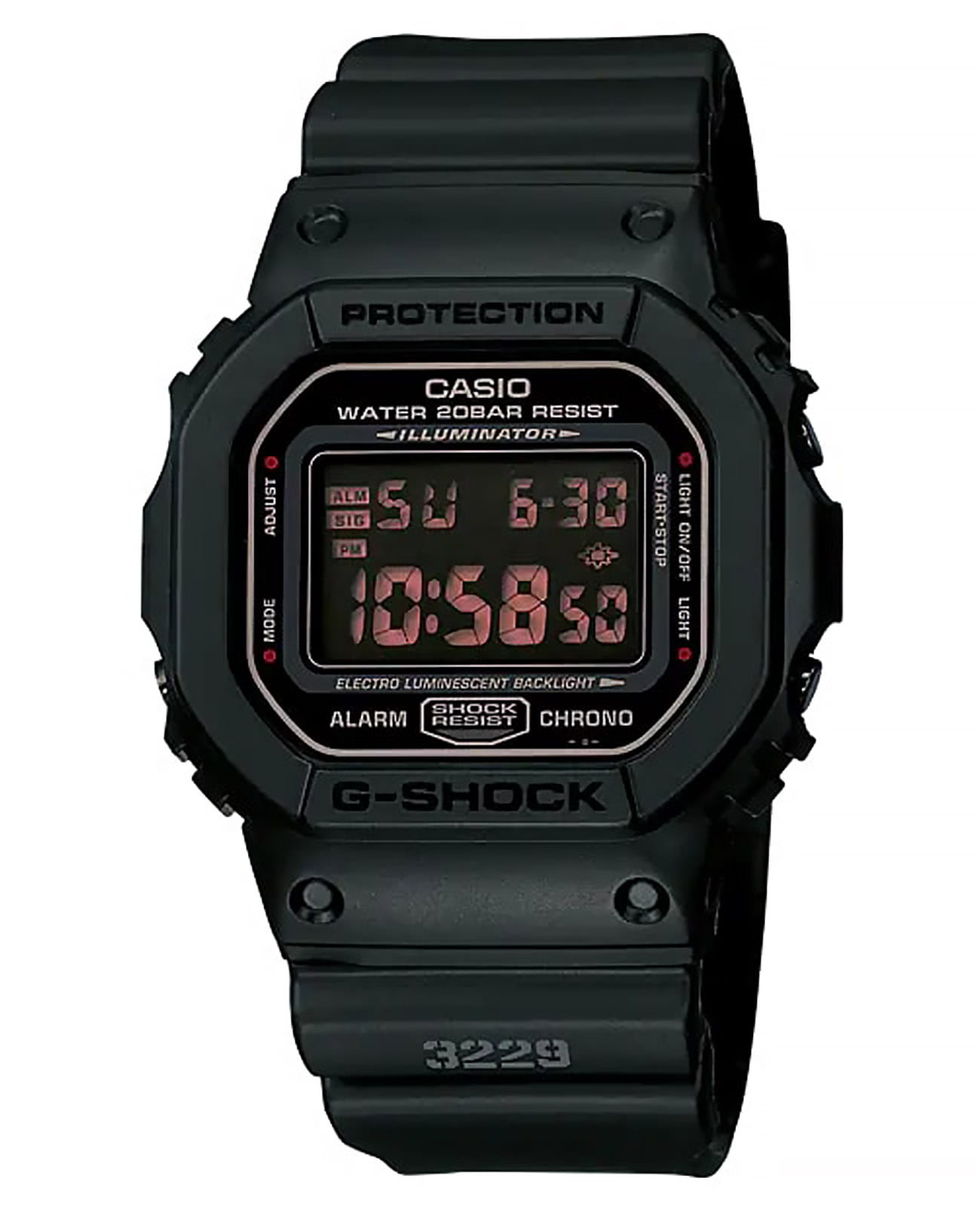 Casio Casio G-Shock DW-5600MS-1DR (DW-5600MS-1D) DW-5600 DW-5600MS-1D электронные мужские часы черный циферблат, браслет пластик — вид спереди